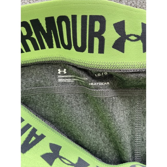 Under Armour Compression Capri Pants Women's Large Grey Lime Heat Gear - Picture 3 of 9
